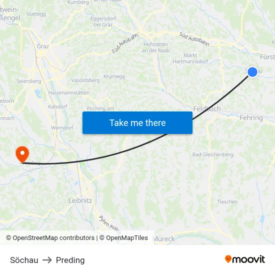 Söchau to Preding map