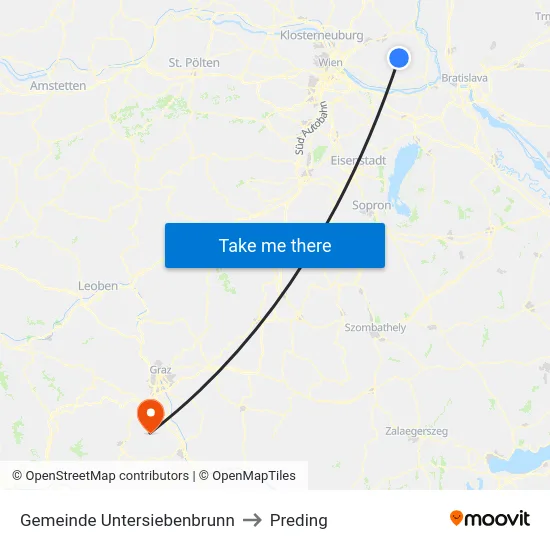 Gemeinde Untersiebenbrunn to Preding map