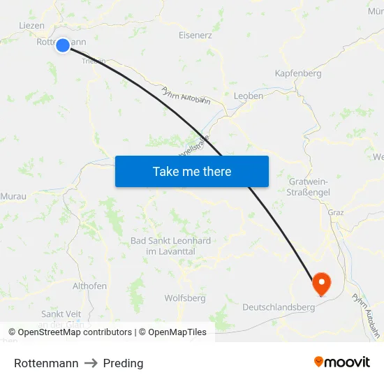Rottenmann to Preding map
