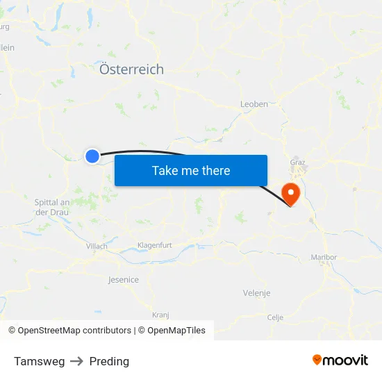 Tamsweg to Preding map