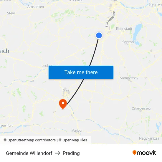Gemeinde Willendorf to Preding map