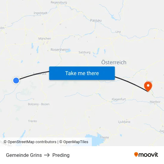 Gemeinde Grins to Preding map