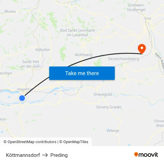 Köttmannsdorf to Preding map