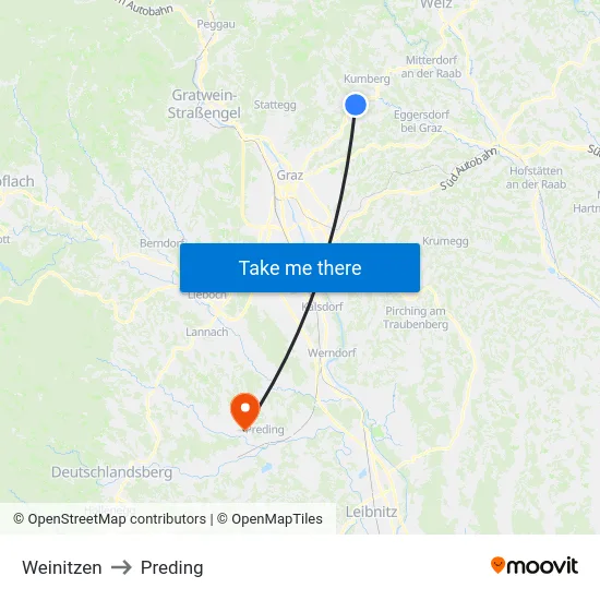 Weinitzen to Preding map