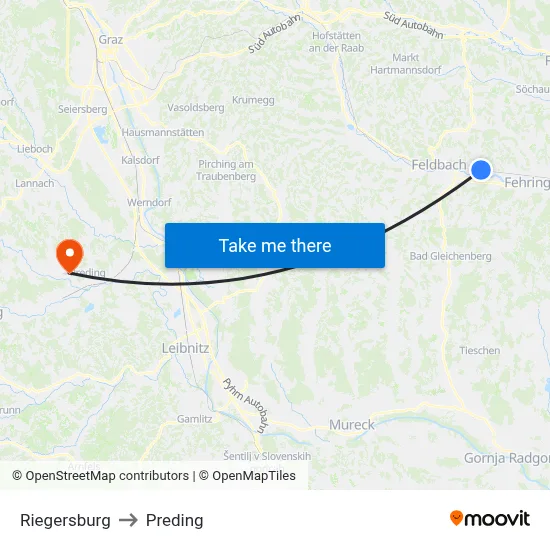 Riegersburg to Preding map