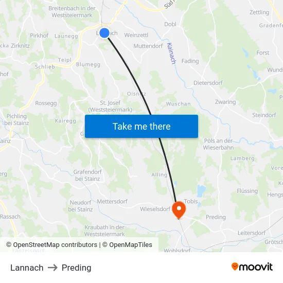 Lannach to Preding map