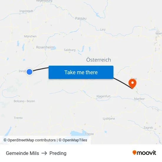 Gemeinde Mils to Preding map