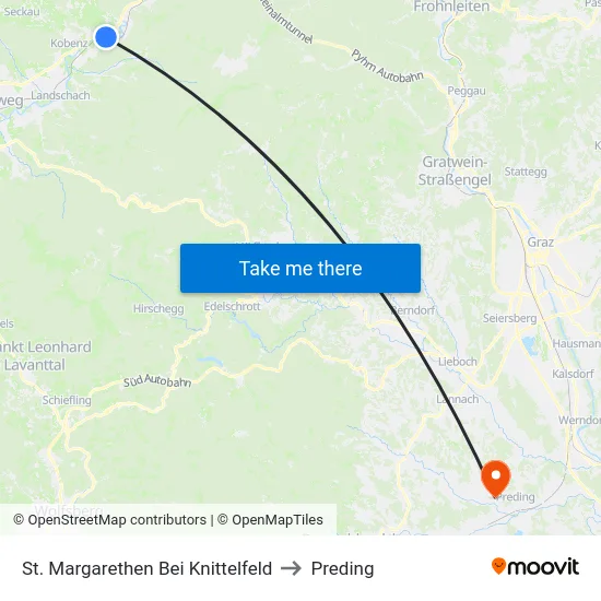 St. Margarethen Bei Knittelfeld to Preding map