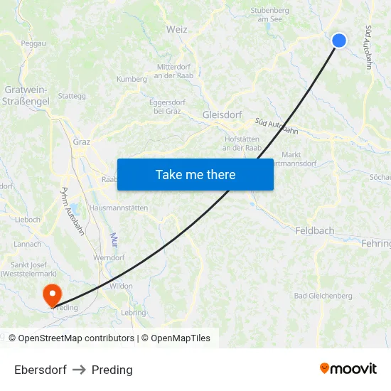 Ebersdorf to Preding map