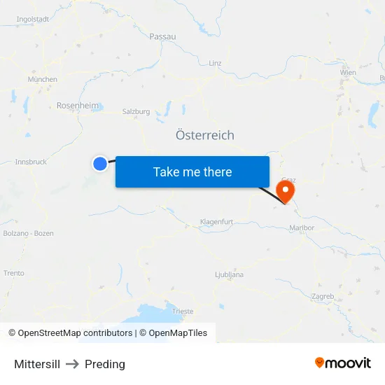 Mittersill to Preding map
