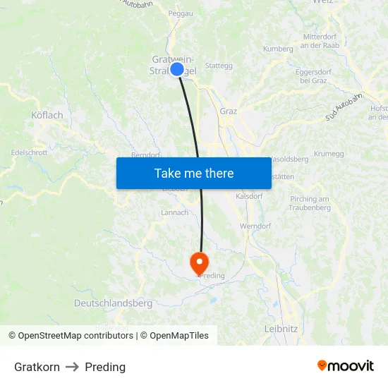 Gratkorn to Preding map