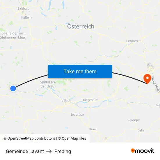 Gemeinde Lavant to Preding map