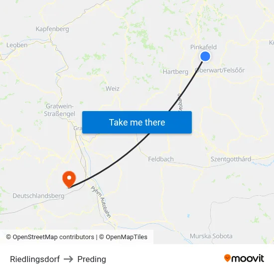 Riedlingsdorf to Preding map