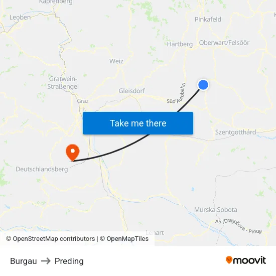 Burgau to Preding map