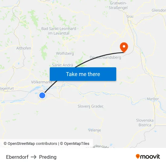 Eberndorf to Preding map