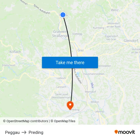Peggau to Preding map