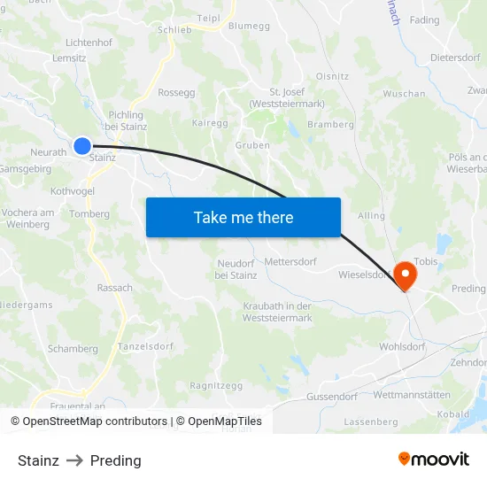 Stainz to Preding map
