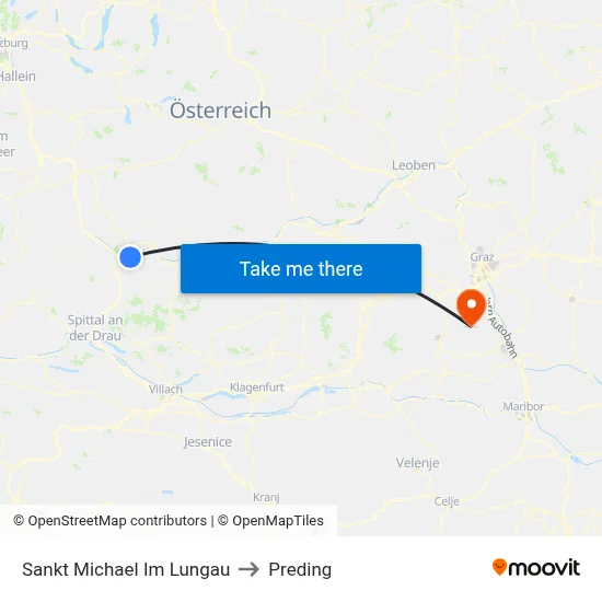 Sankt Michael Im Lungau to Preding map