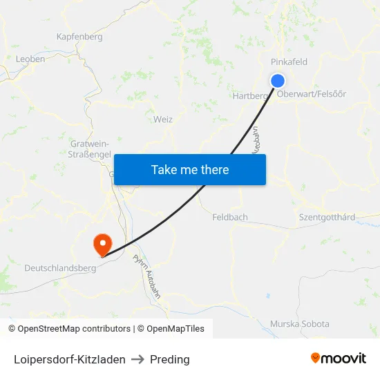 Loipersdorf-Kitzladen to Preding map