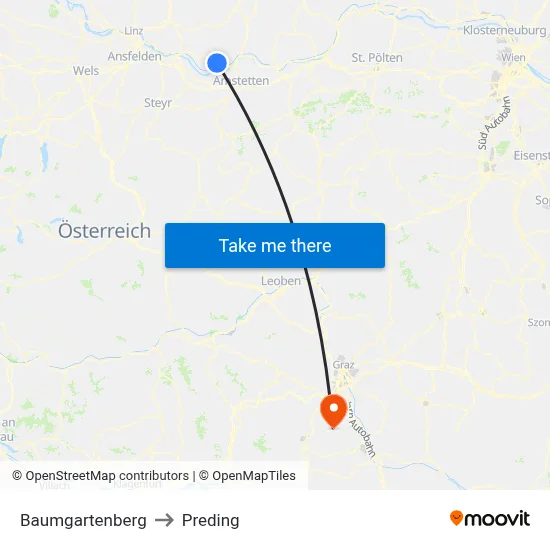 Baumgartenberg to Preding map
