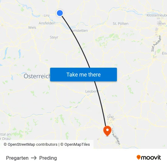 Pregarten to Preding map