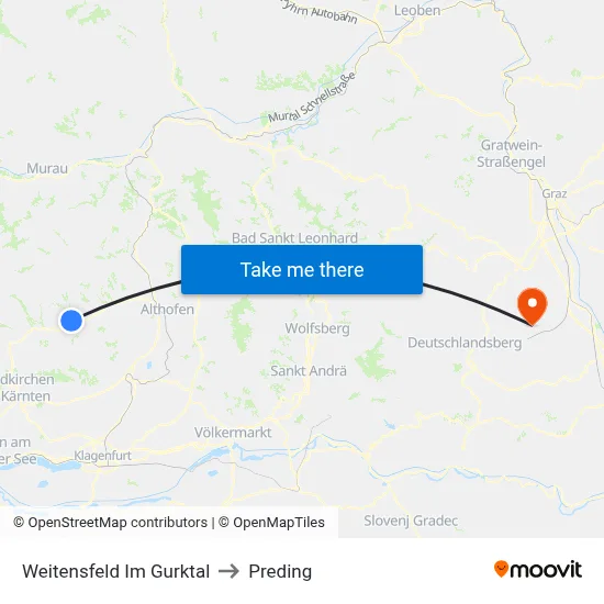 Weitensfeld Im Gurktal to Preding map