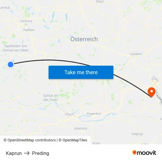 Kaprun to Preding map