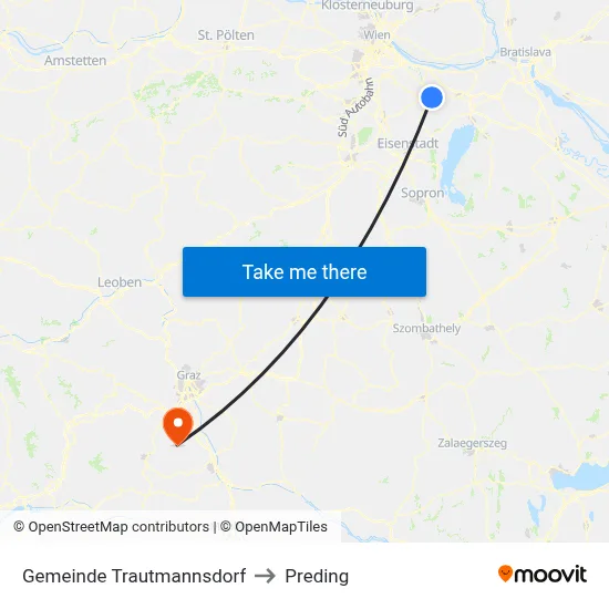 Gemeinde Trautmannsdorf to Preding map