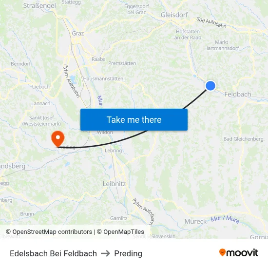 Edelsbach Bei Feldbach to Preding map