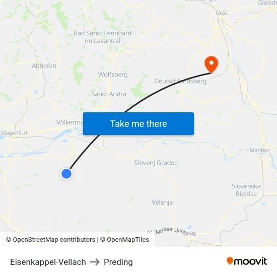 Eisenkappel-Vellach to Preding map