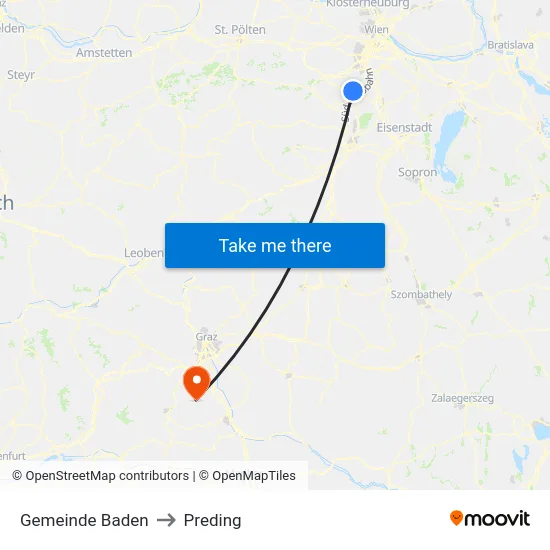 Gemeinde Baden to Preding map