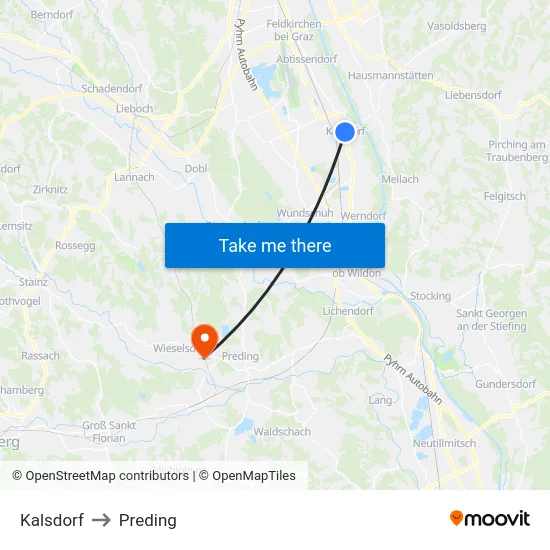 Kalsdorf to Preding map