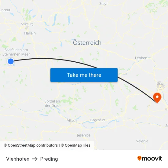 Viehhofen to Preding map