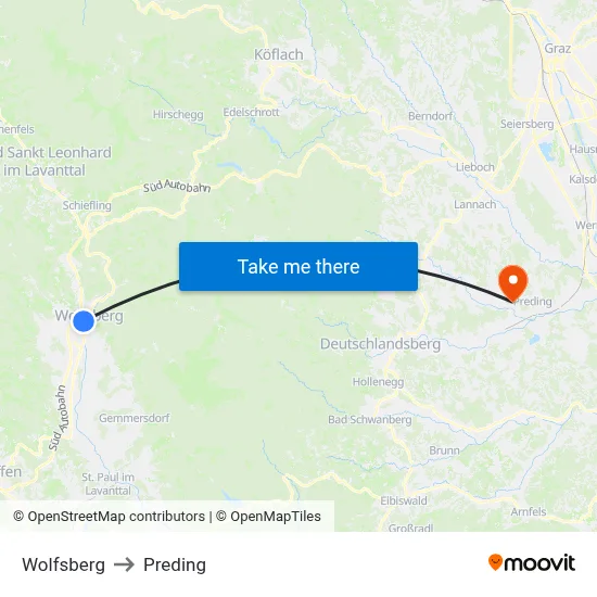 Wolfsberg to Preding map