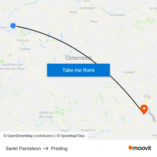 Sankt Pantaleon to Preding map