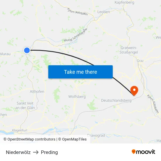 Niederwölz to Preding map