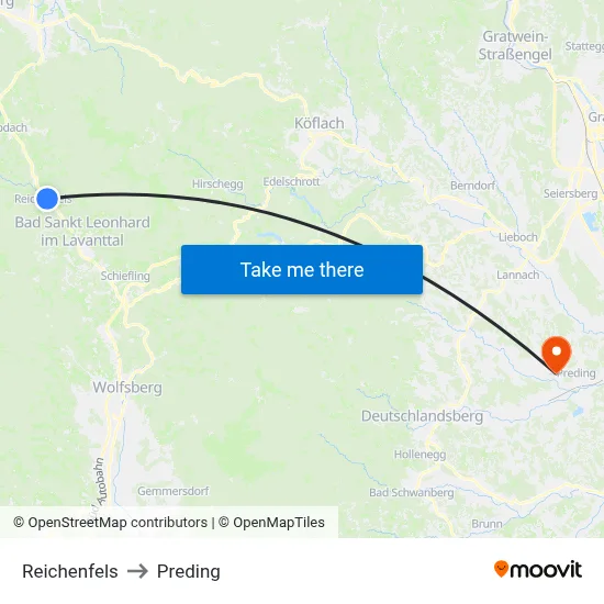 Reichenfels to Preding map