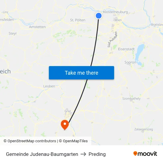 Gemeinde Judenau-Baumgarten to Preding map