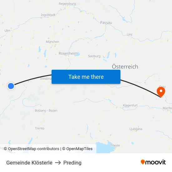 Gemeinde Klösterle to Preding map