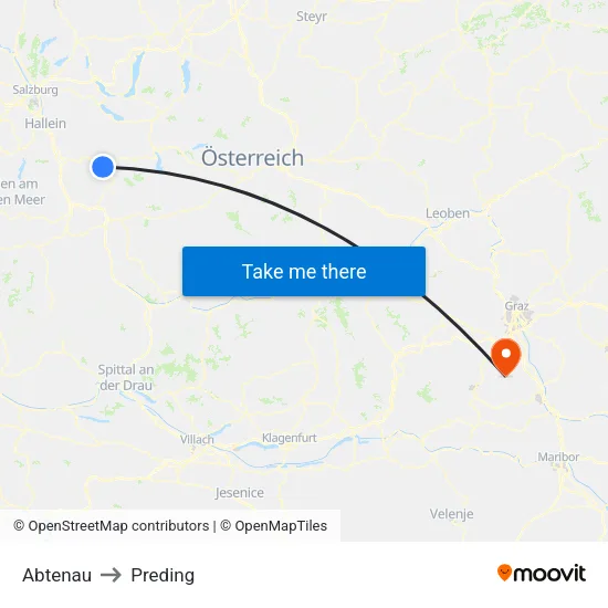 Abtenau to Preding map