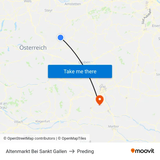 Altenmarkt Bei Sankt Gallen to Preding map