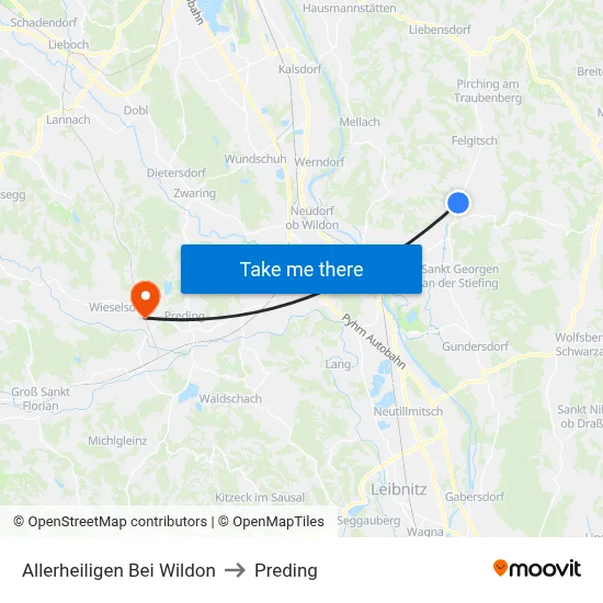 Allerheiligen Bei Wildon to Preding map