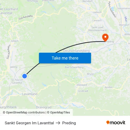 Sankt Georgen Im Lavanttal to Preding map