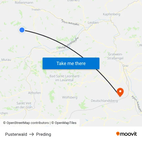 Pusterwald to Preding map