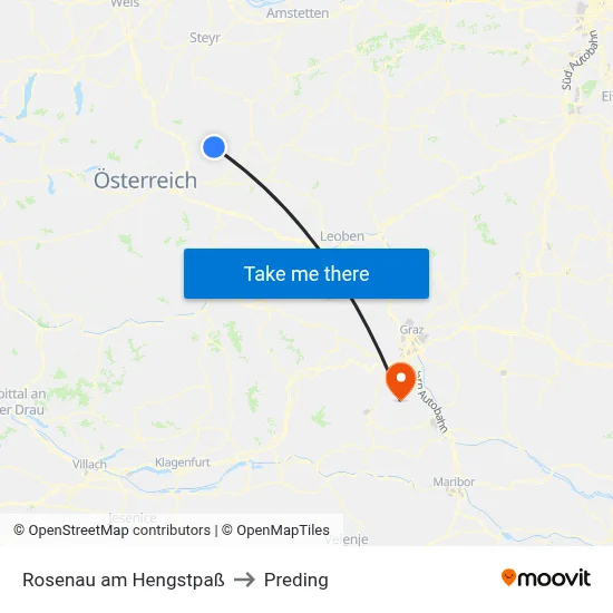 Rosenau am Hengstpaß to Preding map