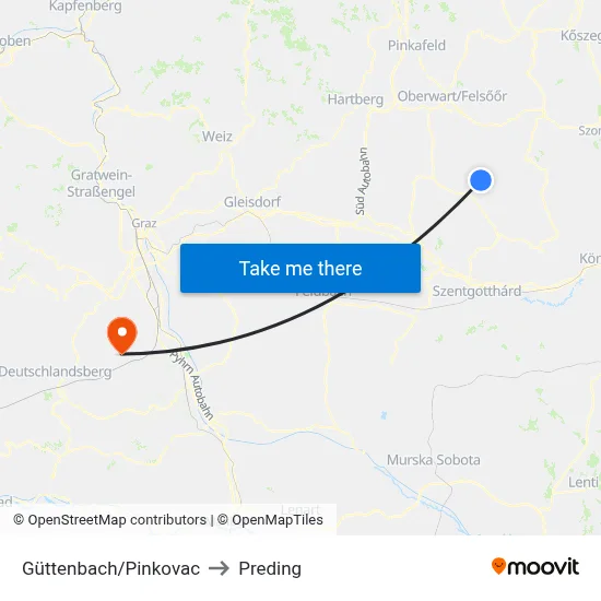 Güttenbach/Pinkovac to Preding map