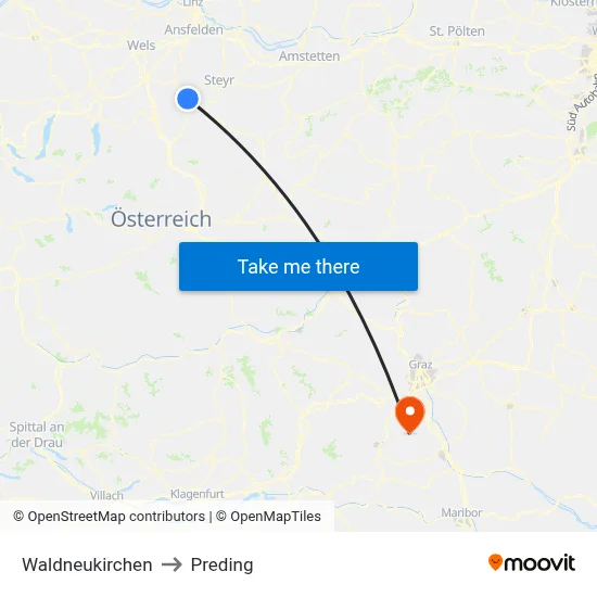 Waldneukirchen to Preding map