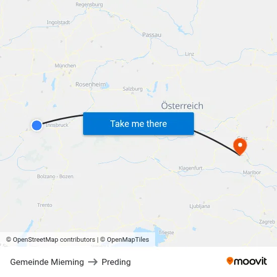 Gemeinde Mieming to Preding map