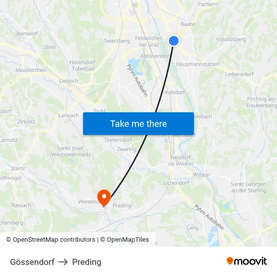 Gössendorf to Preding map