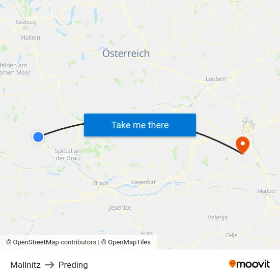 Mallnitz to Preding map